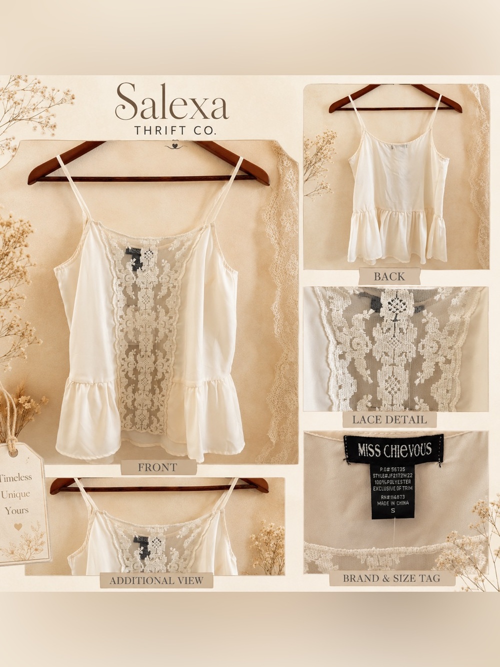 Miss Chievous Ivory Lace-Front Peplum Cami